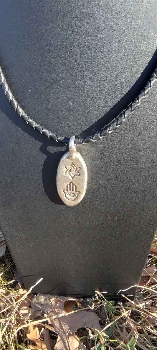 Oval Star of David & Hamsa Pendant